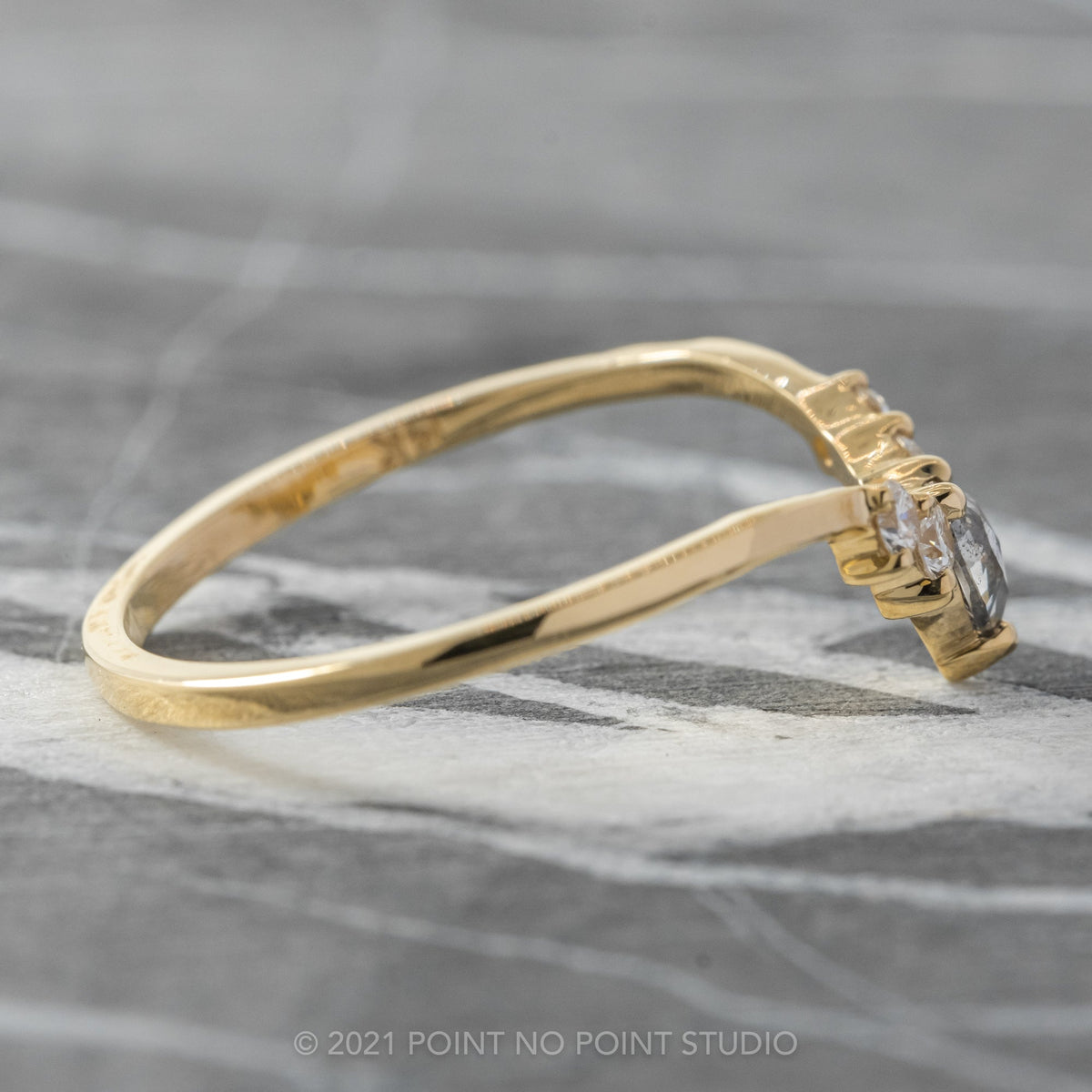 Cassie Wedding Ring, Salt and Pepper Pear, 5 Diamond, Loaf Band