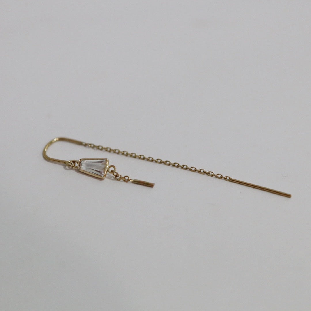 White Topaz  and Mini Bar Threader Earring in 14 karat Yellow Gold / SINGLE EARRING / READY TO SHIP