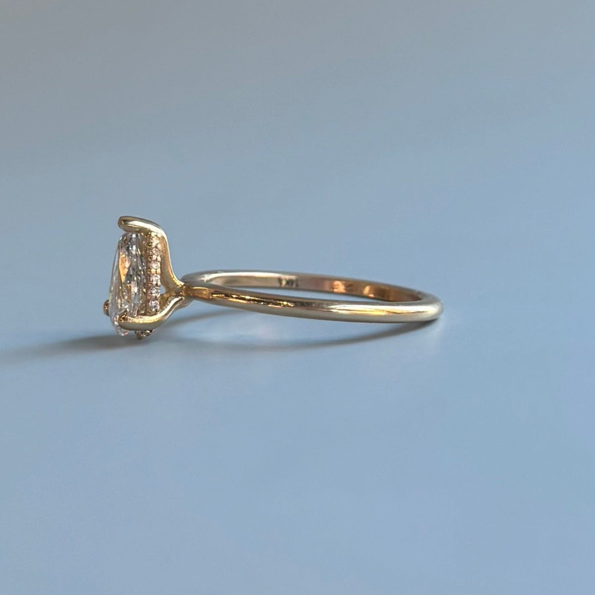 Lab-Grown Pear Diamond Solitaire | 0.99 CT | 14K Yellow Gold | F Color, VVS2 Clarity | Hidden Halo