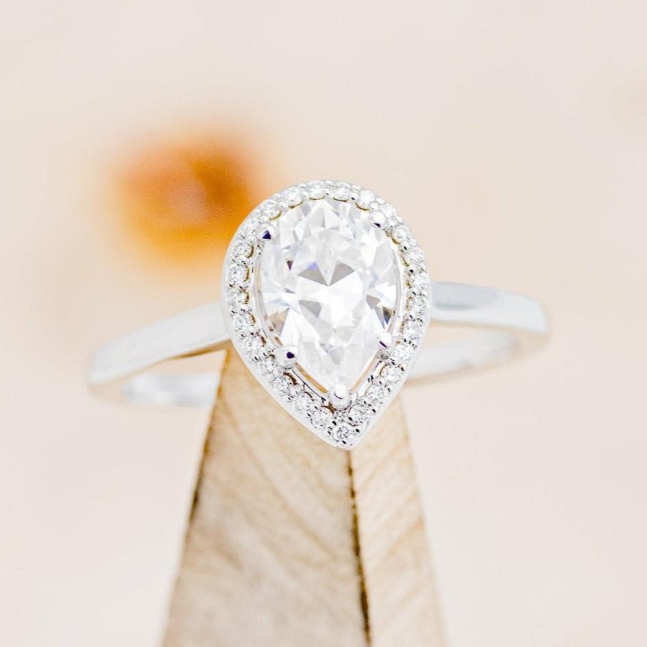"Clariss" - Pear Cut Moissanite Engagement Ring With Diamond Halo