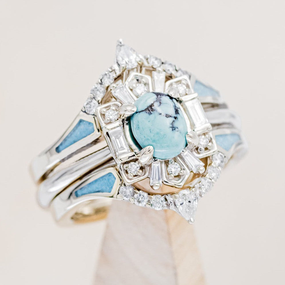 "Cleopatra" - Turquoise Engagement Ring With Diamond Accents & "Sama" Tracers