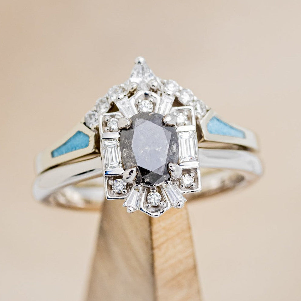 "Cleopatra" - Salt & Pepper Diamond Engagement Ring With Diamond Accents & "Sama" Tracers