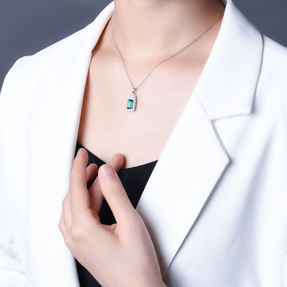Fashion Halo Lab-Created Emerald Sterling Silver Necklace
