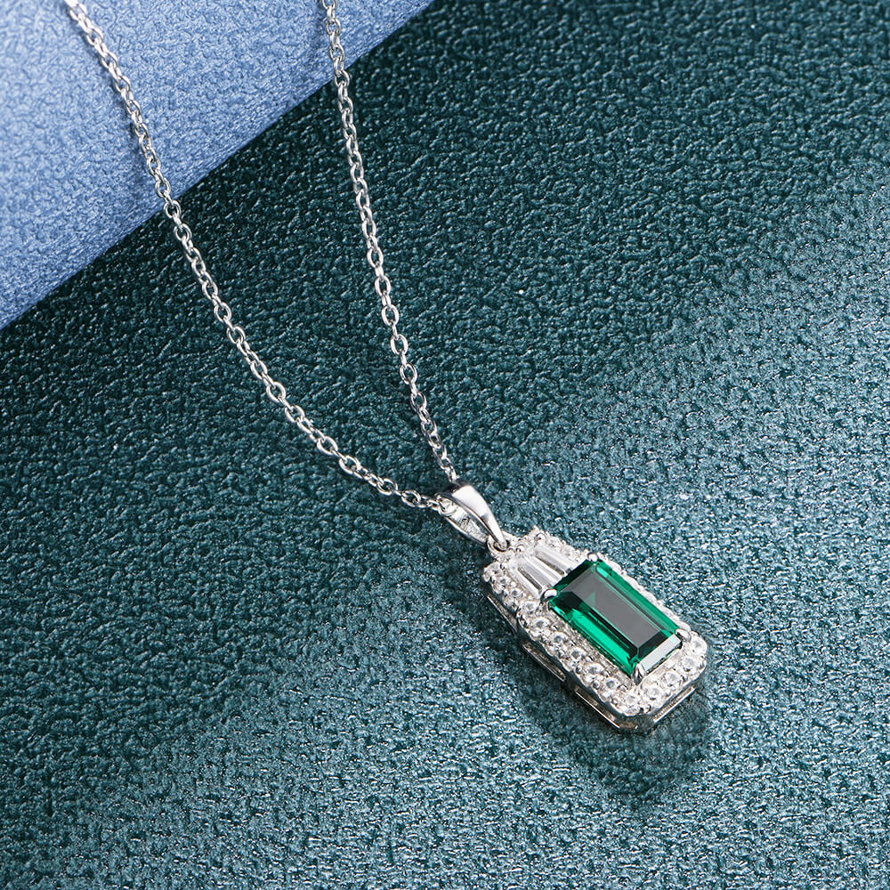 Fashion Halo Lab-Created Emerald Sterling Silver Necklace