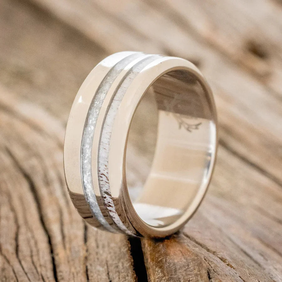 "Cosmo" - Antler & Diamond Dust Wedding Band (8mm) - Titanium - Size 11