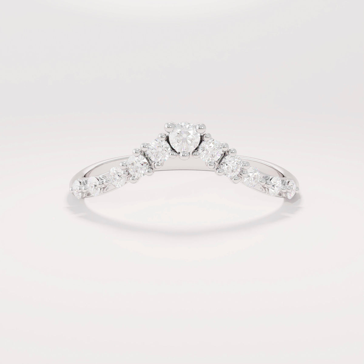 Women's 14K Solid Gold Curved Diamond Ring V-Shaped Dainty Stackable Contour Band & Nesting Enhancer