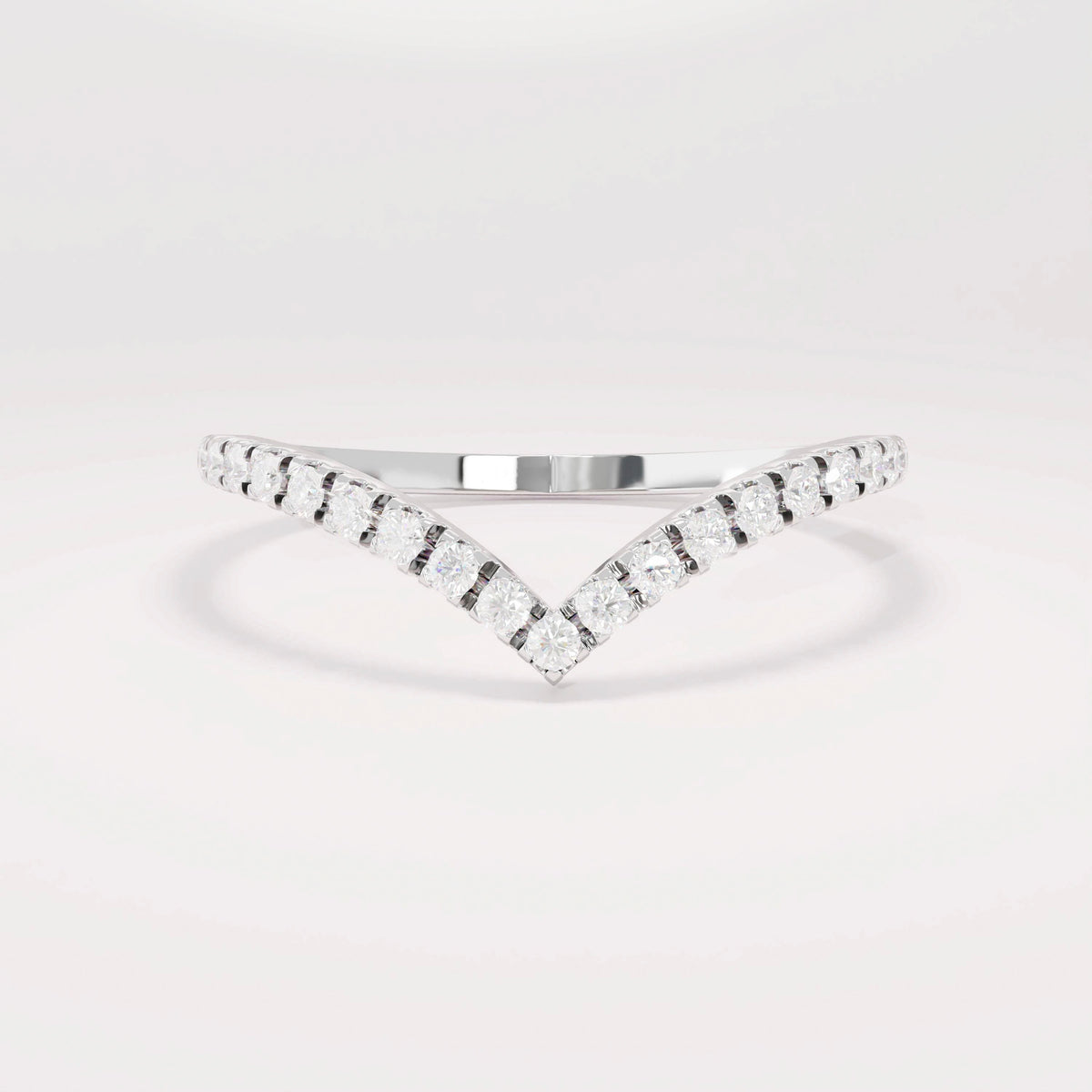Solid Gold Curved V-Shaped Wedding Band - Diamond Half Eternity Ring, Solitaire Engagement Enhancer