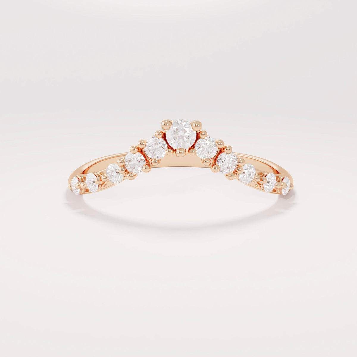 Women's 14K Solid Gold Curved Diamond Ring V-Shaped Dainty Stackable Contour Band & Nesting Enhancer