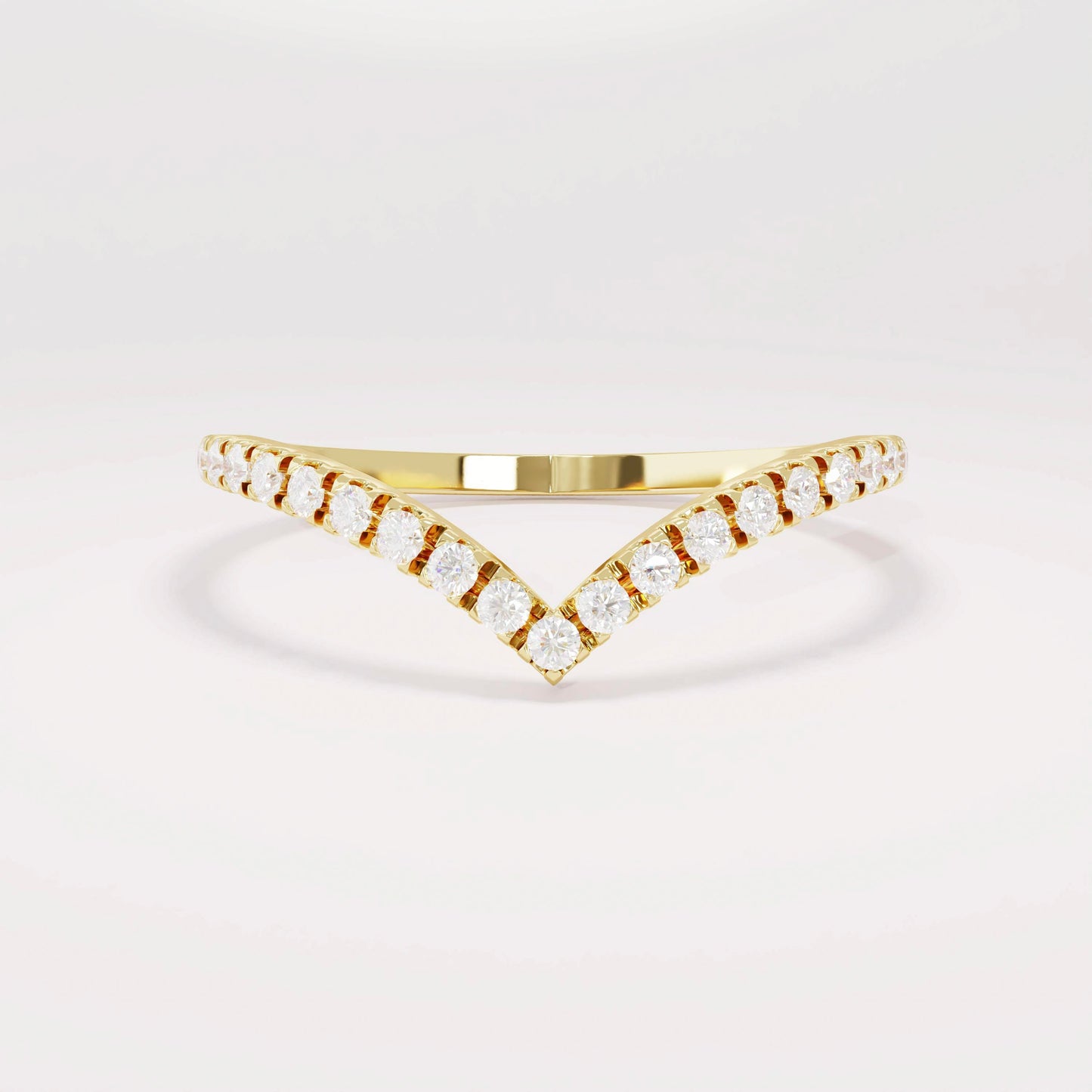 Solid Gold Curved V-Shaped Wedding Band - Diamond Half Eternity Ring, Solitaire Engagement Enhancer