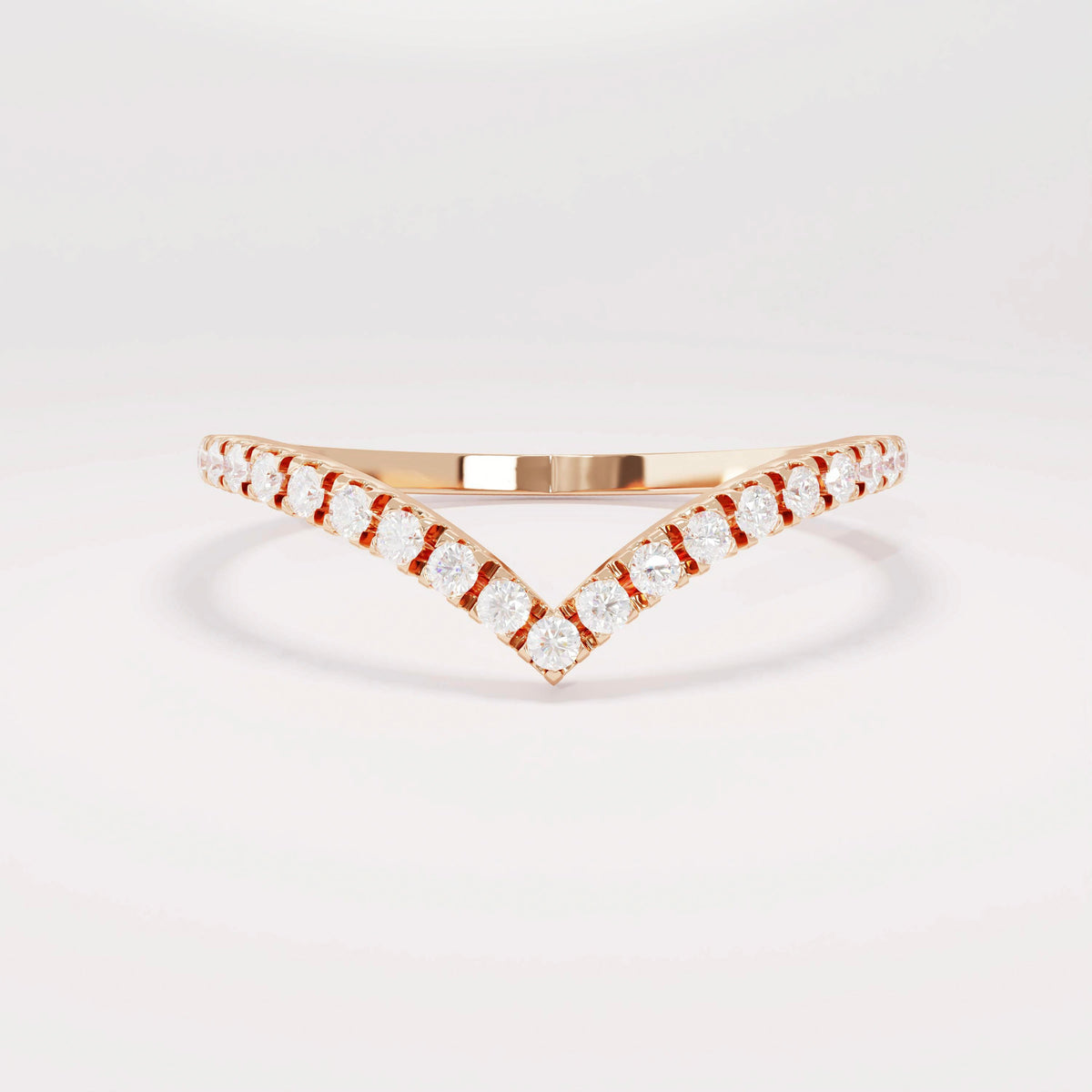 Solid Gold Curved V-Shaped Wedding Band - Diamond Half Eternity Ring, Solitaire Engagement Enhancer