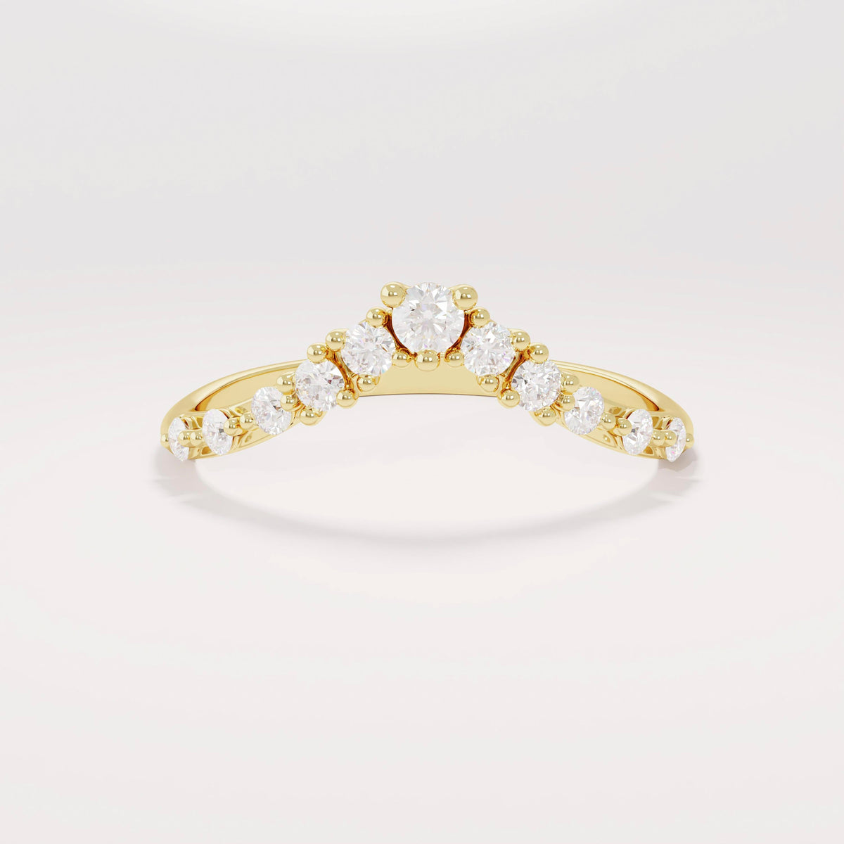 Women's 14K Solid Gold Curved Diamond Ring V-Shaped Dainty Stackable Contour Band & Nesting Enhancer