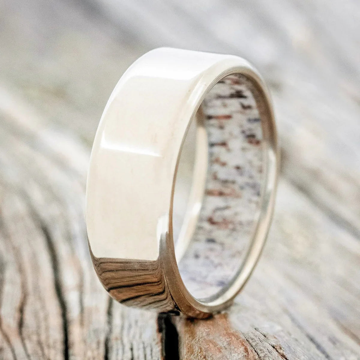 "Hyperion" - Antler Lined Wedding Band - Titanium (8mm) - Size 9 1/2