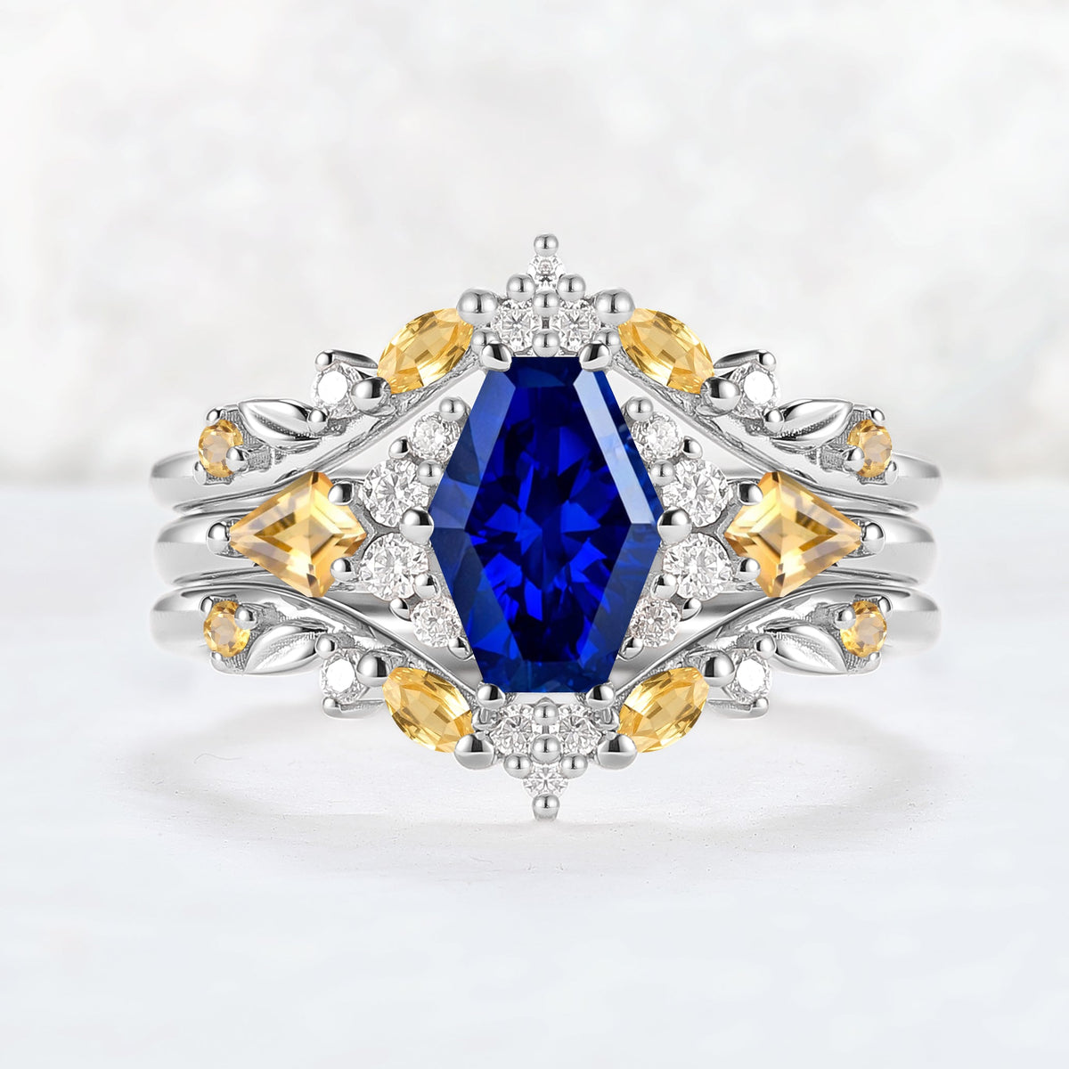 Custom Lab Royal Sapphire with Citrine Ring Set for Tessa Curtis