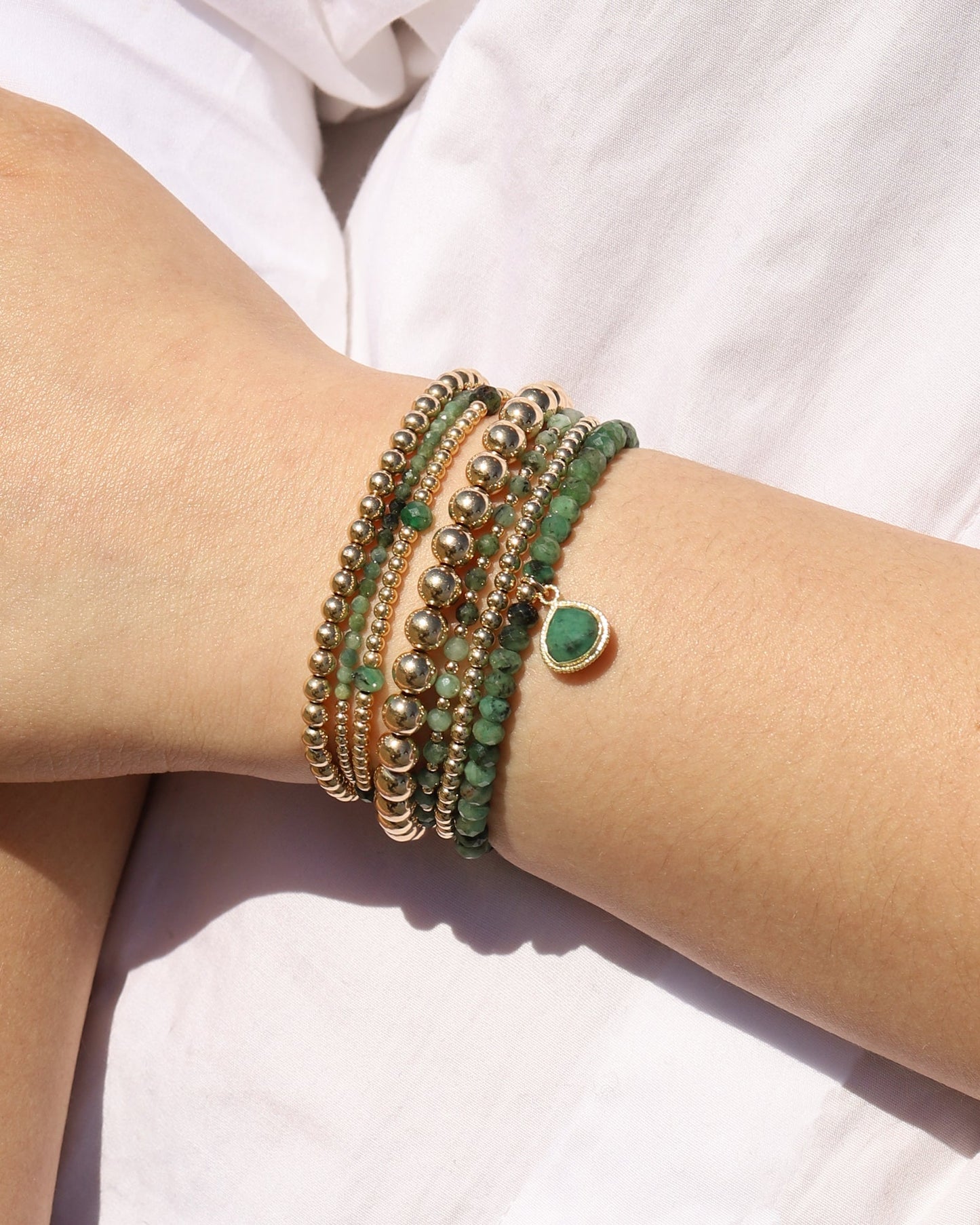 Drop Bezel Charm Beaded Bracelet | 4mm