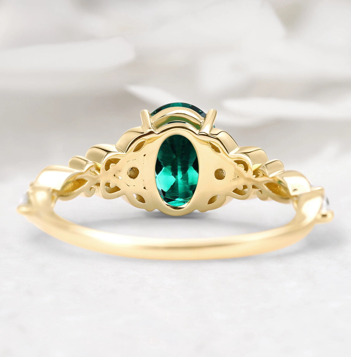 Oval Cut Musical Note Emerald Engagement Ring - Melody Ring