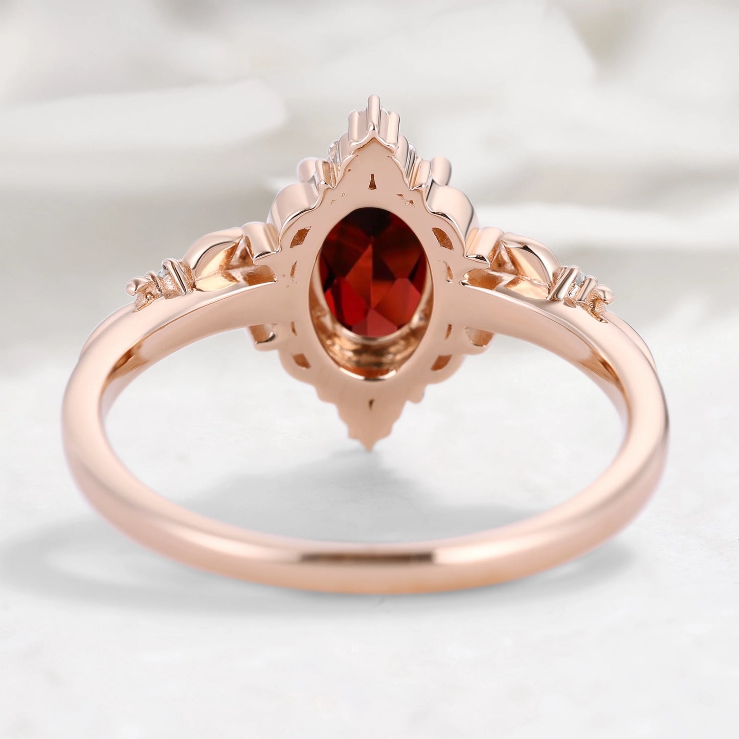Nature-Inspired Flower Oval Cut Garnet Engagement Ring – Rose Manor