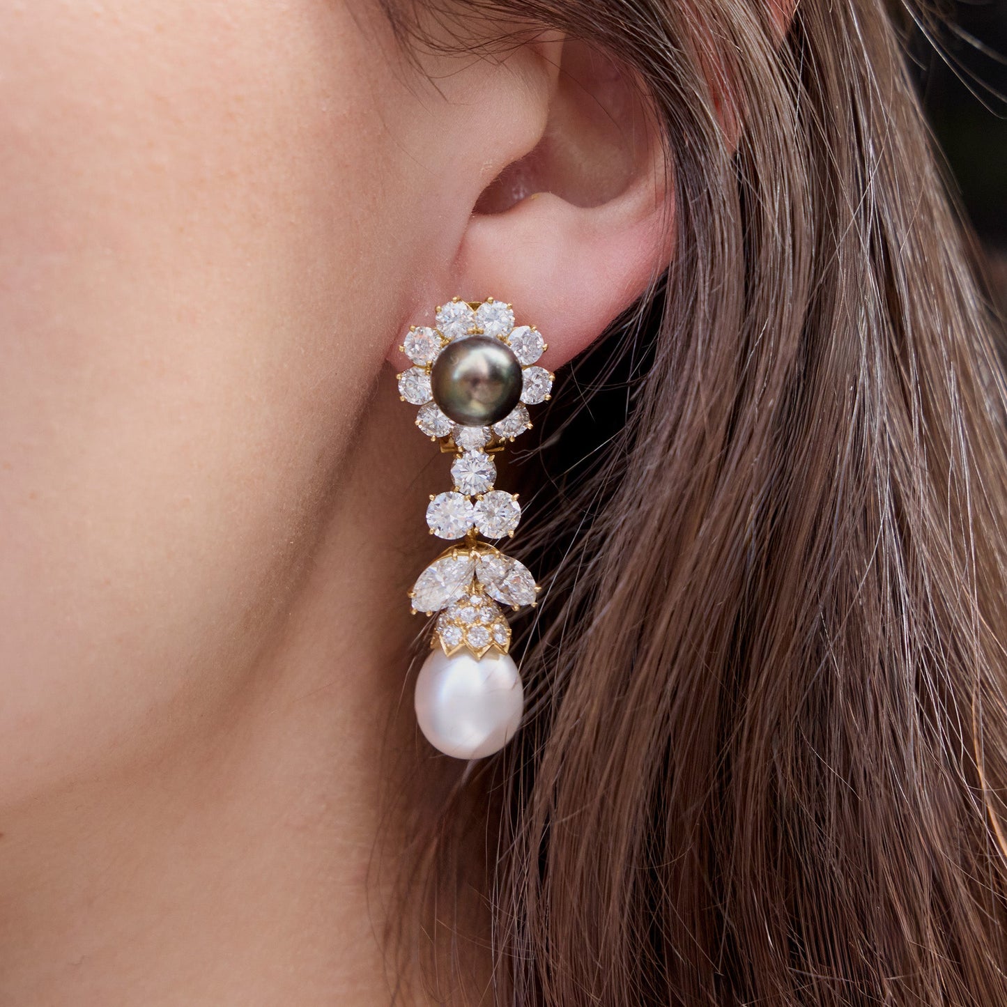 Van Cleef & Arpels Paris Diamond and Pearl Earrings