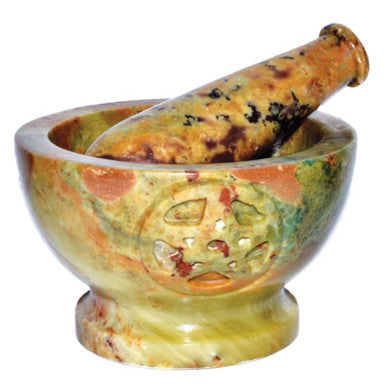 Soap Stone Pentacle Carved Mortar & Pestle 4"D