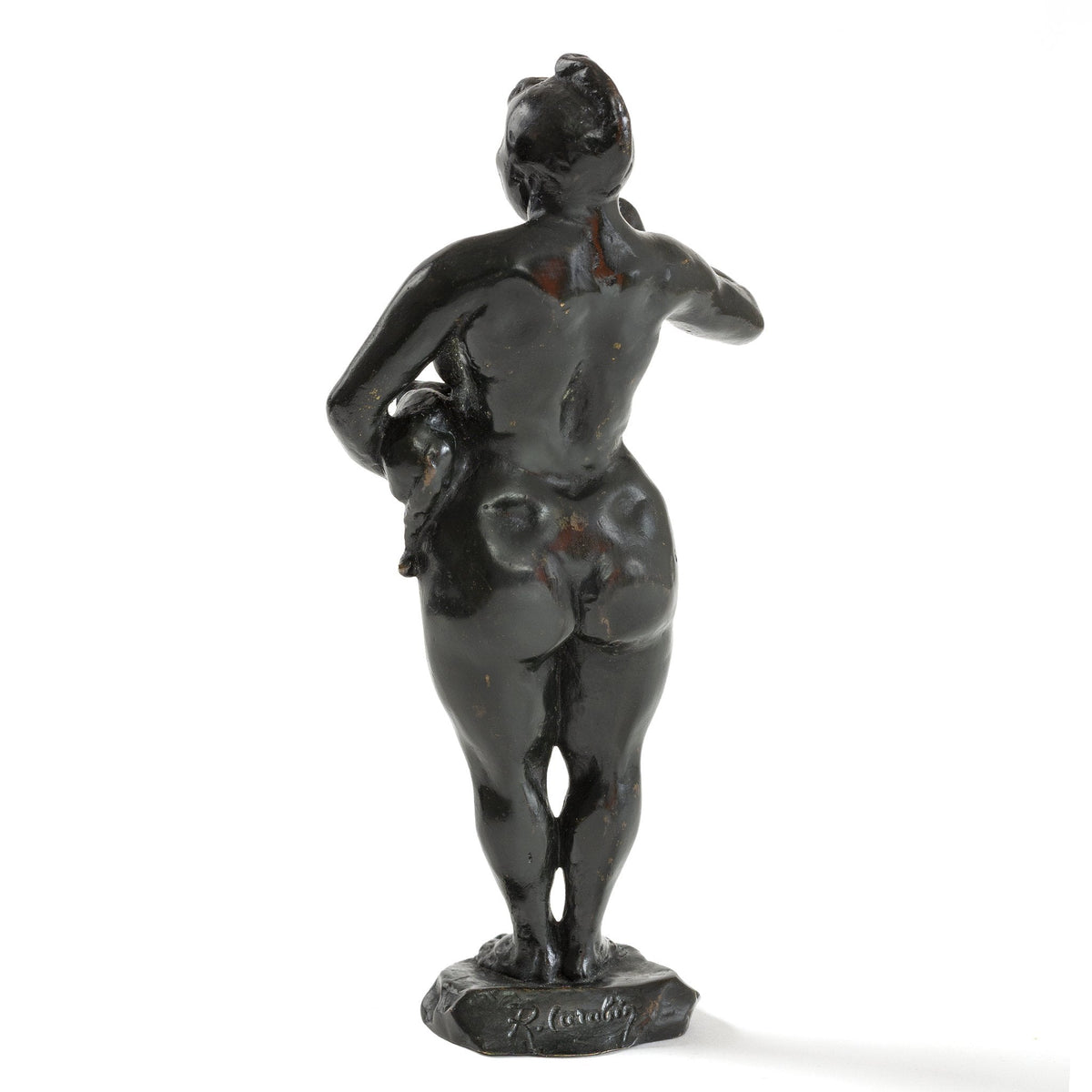 François-Rupert Carabin "Woman and Cat" Patinated Bronze Sculpture
