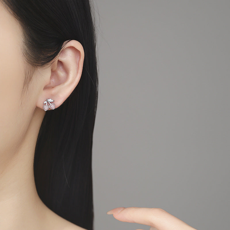 Heart Cat's Eye & Cherry Zircon Stud Earrings for Women