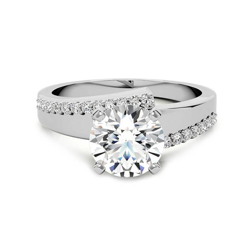 Cathedral Bypass Round Cut Moissanite Pave Engagement Ring