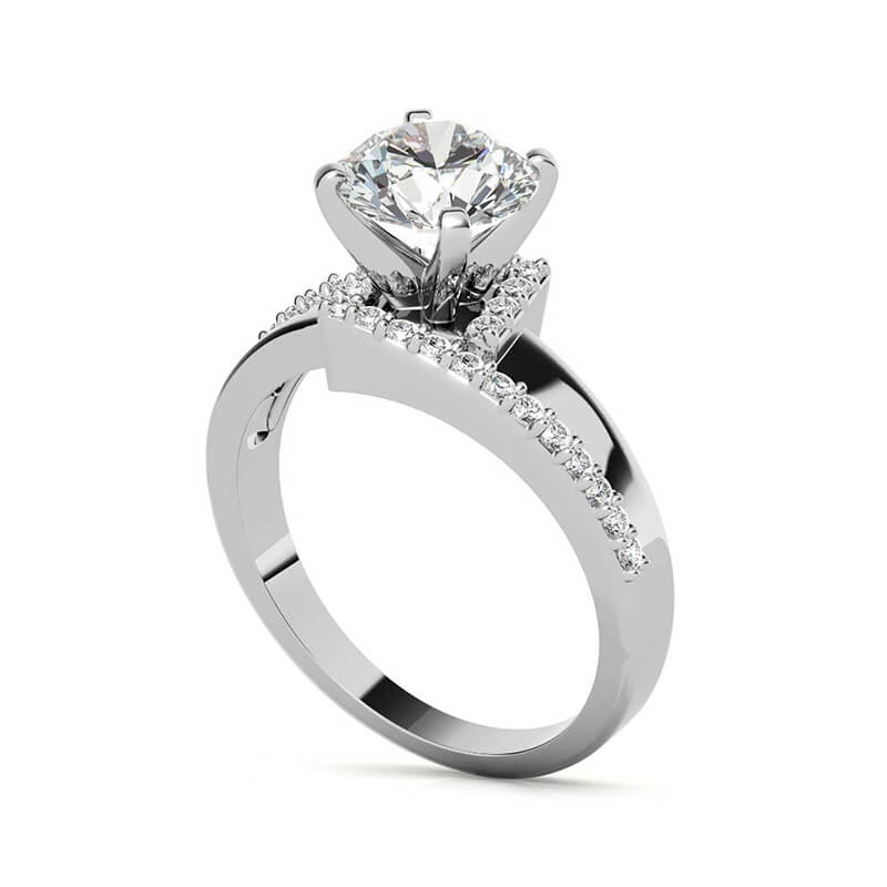 Cathedral Bypass Round Cut Moissanite Pave Engagement Ring