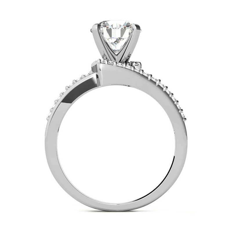 Cathedral Bypass Round Cut Moissanite Pave Engagement Ring