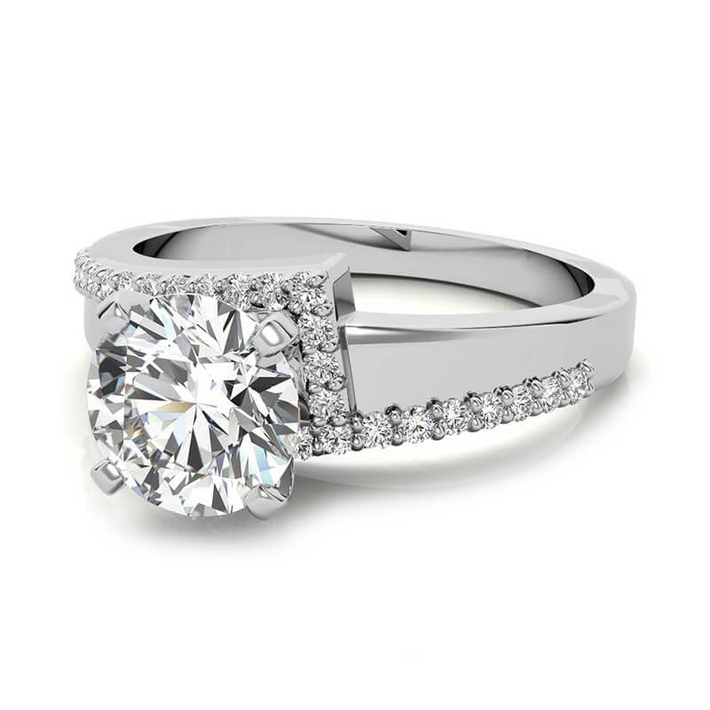 Cathedral Bypass Round Cut Moissanite Pave Engagement Ring
