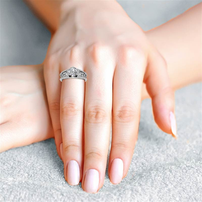 Cathedral Celtic Moissanite Wide Band Engagement Ring
