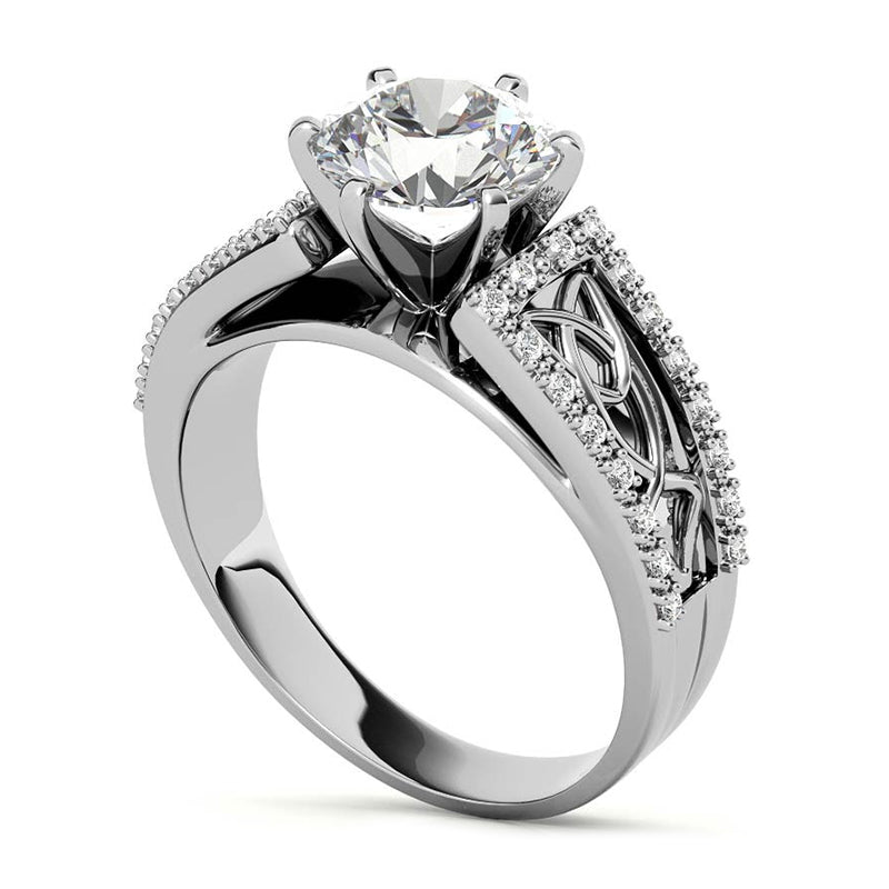 Cathedral Celtic Moissanite Wide Band Engagement Ring