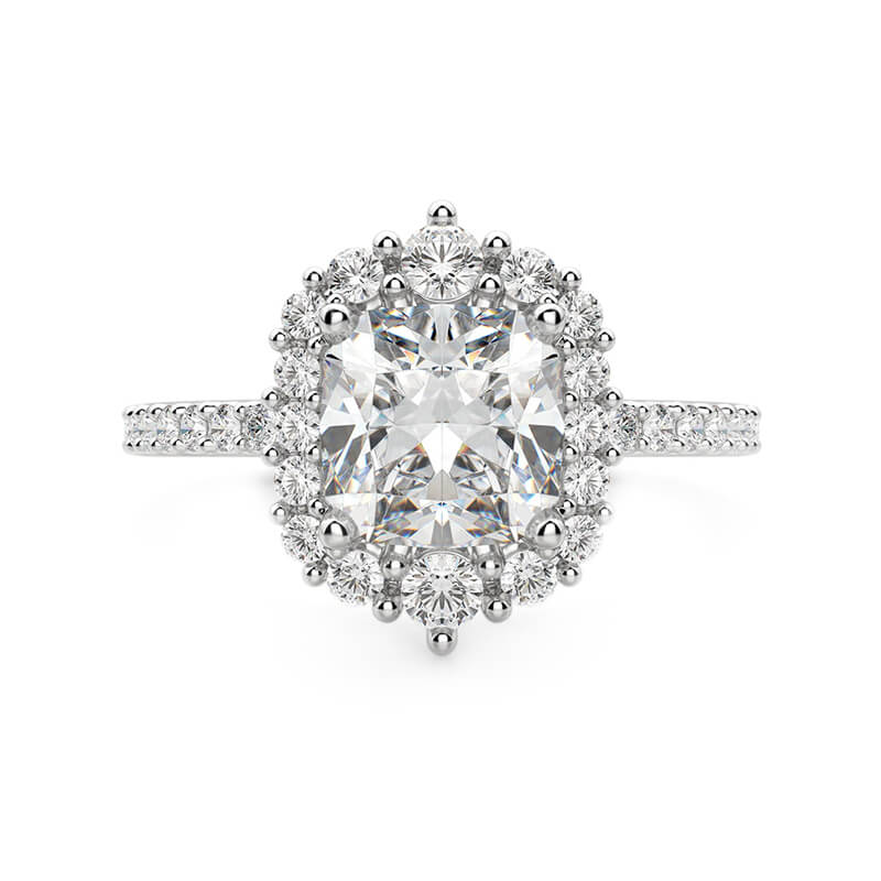 Cathedral Halo Cushion Cut Moissanite Pave Engagement Ring