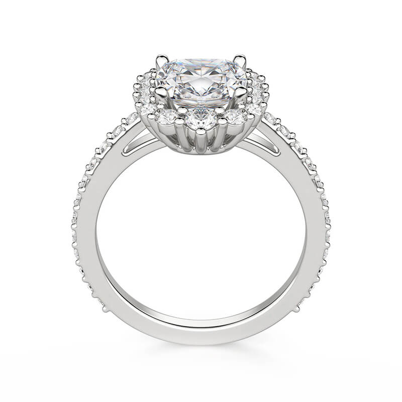 Cathedral Halo Cushion Cut Moissanite Pave Engagement Ring