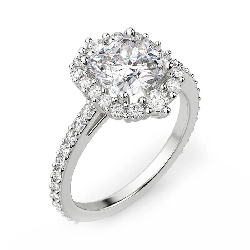 Cathedral Halo Cushion Cut Moissanite Pave Engagement Ring