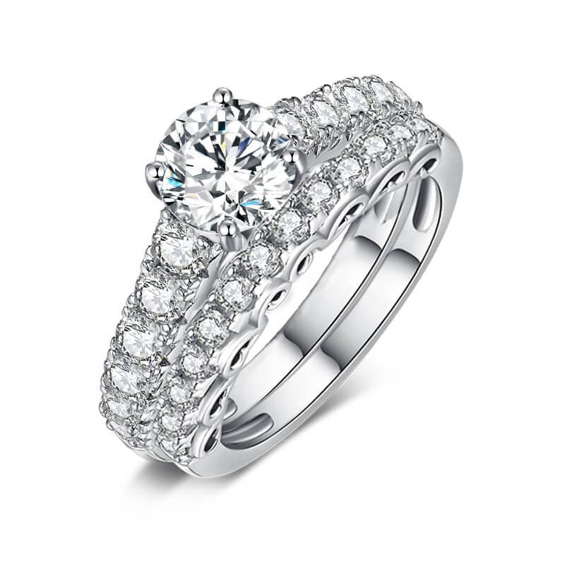 Cathedral Moissanite Sidestone Bridal Engagement Ring Set