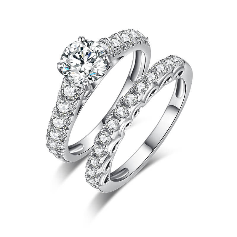 Cathedral Moissanite Sidestone Bridal Engagement Ring Set