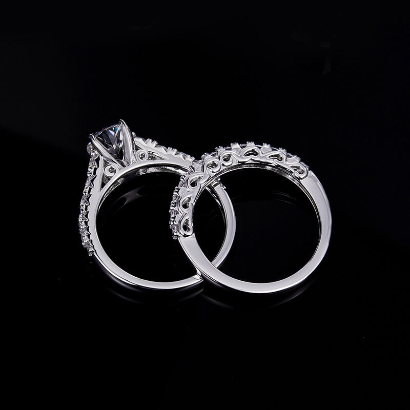 Cathedral Moissanite Sidestone Bridal Engagement Ring Set