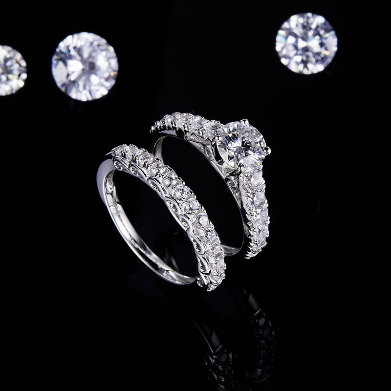 Cathedral Moissanite Sidestone Bridal Engagement Ring Set