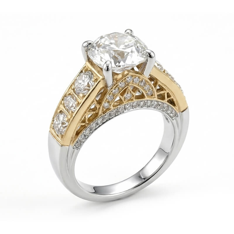 Cathedral Moissanite Two-Tone Architectural Lattice Engagement Ring