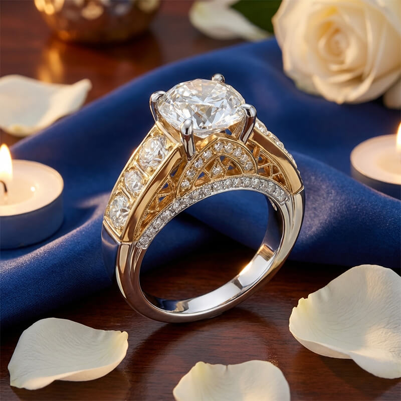 Cathedral Moissanite Two-Tone Architectural Lattice Engagement Ring