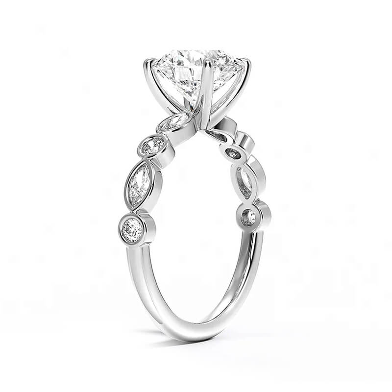 Cathedral Round Moissanite Alternating Round And Marquise Engagement Ring