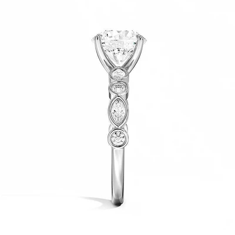 Cathedral Round Moissanite Alternating Round And Marquise Engagement Ring