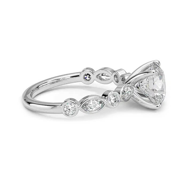 Cathedral Round Moissanite Alternating Round And Marquise Engagement Ring