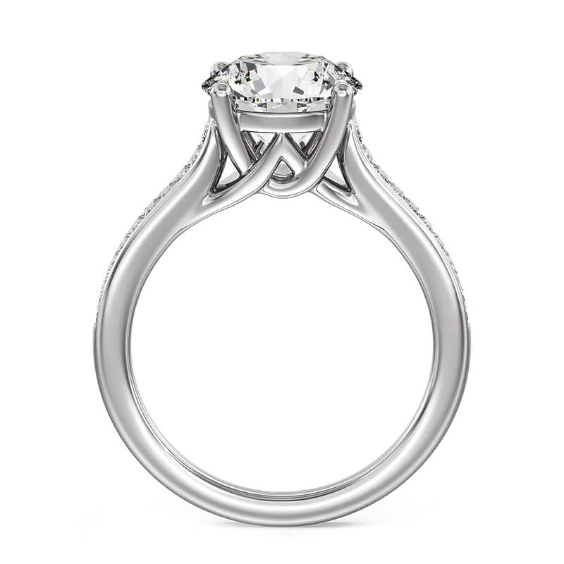Cathedral Round Moissanite Baguette Accents Engagement Ring