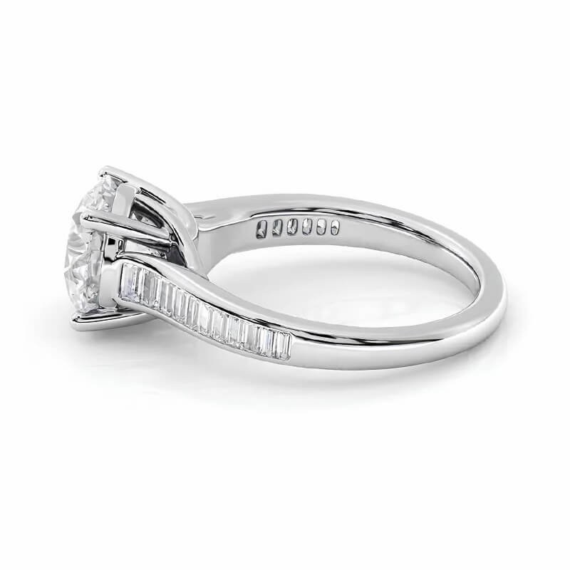 Cathedral Round Moissanite Baguette Accents Engagement Ring