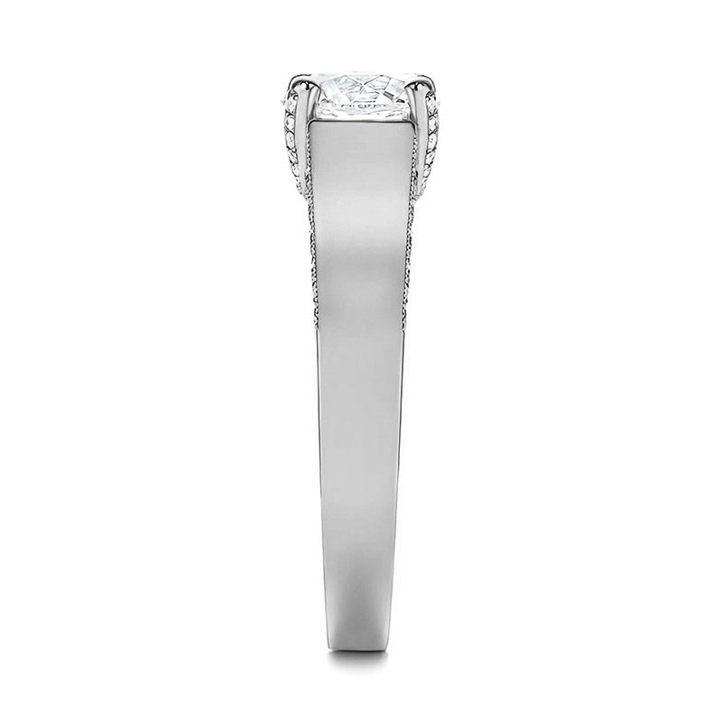 Cathedral Round Moissanite Flat Shank Pave Engagement Ring