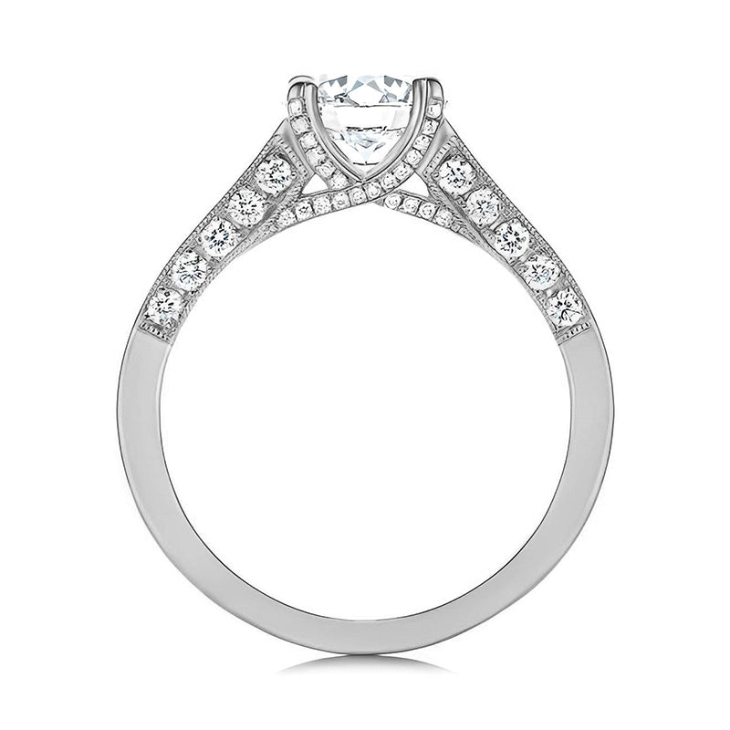 Cathedral Round Moissanite Flat Shank Pave Engagement Ring