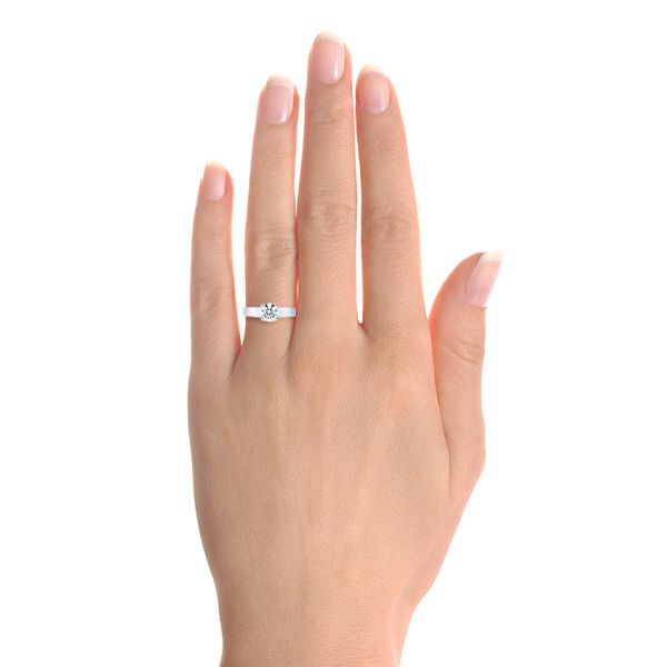 Cathedral Round Moissanite Flat Shank Pave Engagement Ring