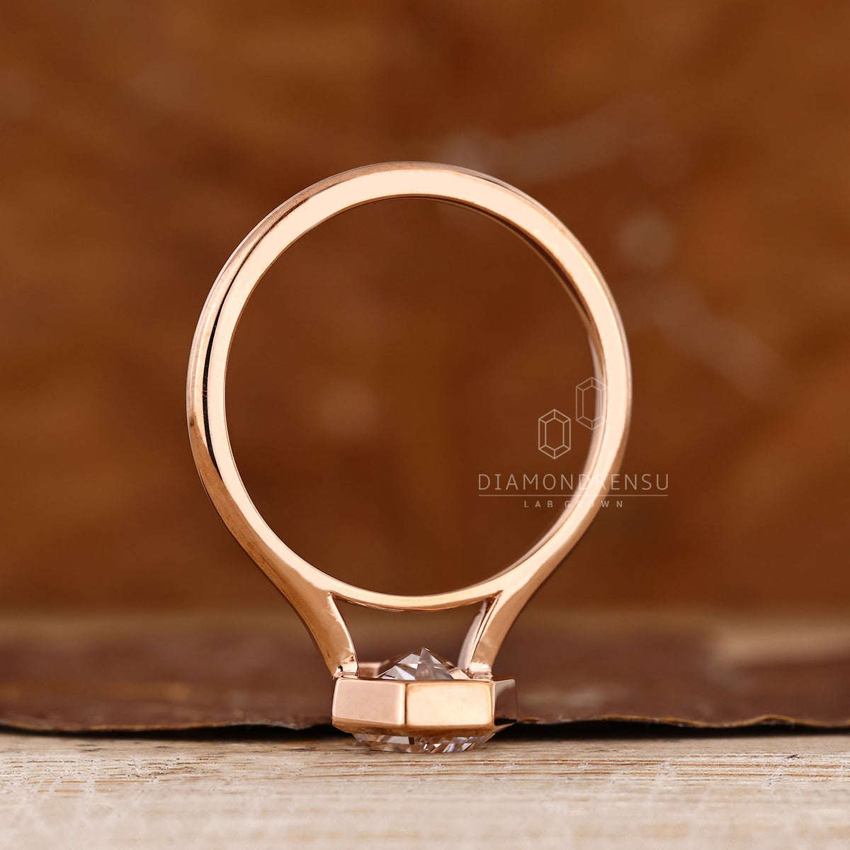 Coffin Cut Solitaire Diamond Ring with Cathedral and Bezel Setting