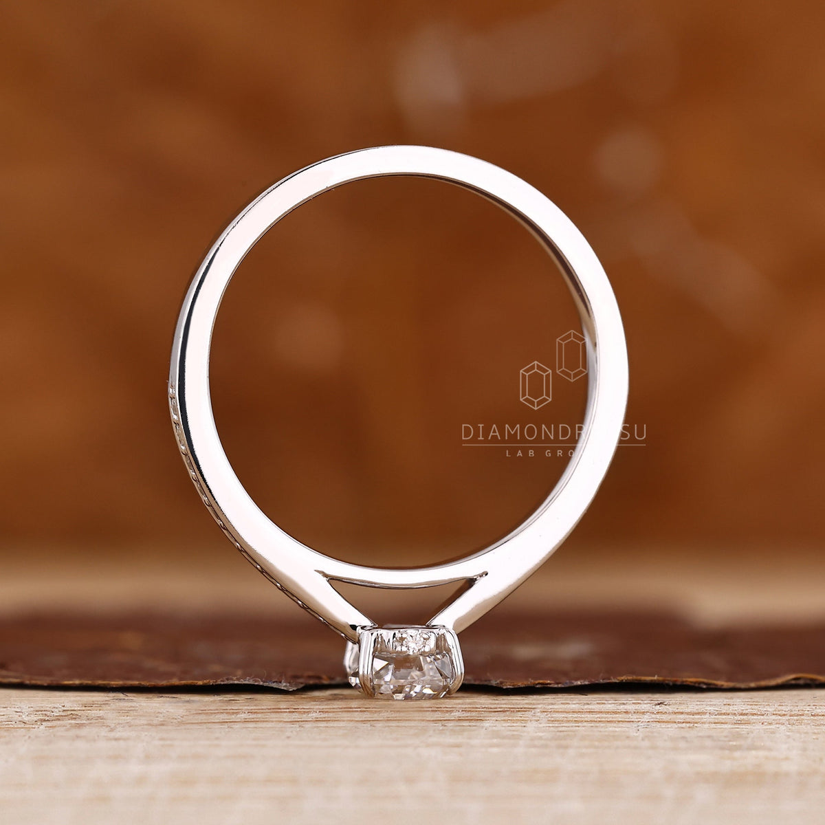 Cathedral Setting Coffin Cut Diamond Ring with Hidden Halo