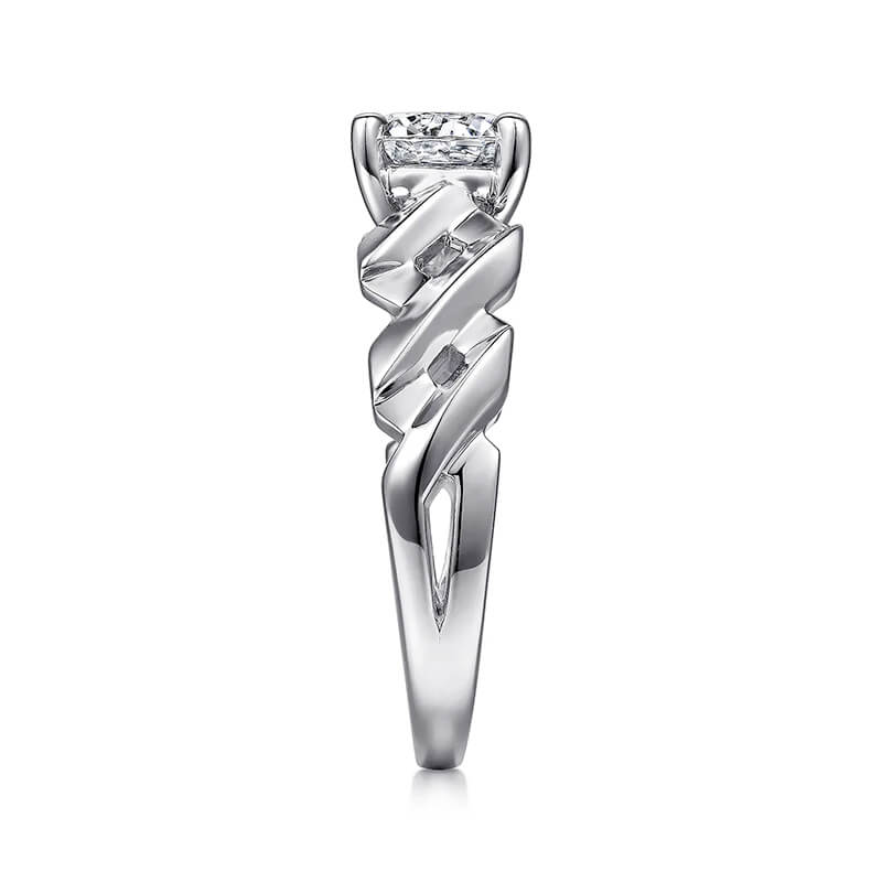 Cathedral Solitaire Round Moissanite X-Cross Twisted Engagement Ring